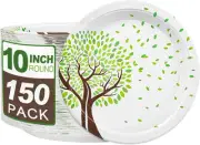 Unves 10 Inch Paper Plates, 150 Count Green Life Tree Printed Disposable Plates,