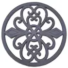 Cast Iron Trivet Round Ornate Heart Scrollwork Design Black Kitchen Hot Pad