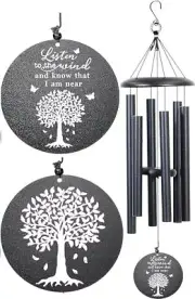 Sympathy Wind Chimes with Engraved Tree of Life, 40" Memorial Wind Chimes Gift