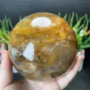 1.24kg 94mm Natural Golden Healer Sphere Quartz Crystal Ball Healing Reiki Gift