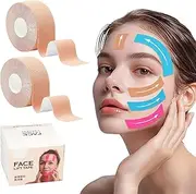 Face Tape 2.5cm x 5m - Natural Kinesiology Tape for Wrinkle Reduction, Fine Lines, Crow's Feet, Sagging Skin, Non-Invasive Facial Lift Patches (2.5cm*5m*2Pcs)