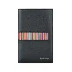 【PAUL SMITH】PAUL SMITH字母LOGO七彩直條牛皮6卡對折短夾(黑X多色)