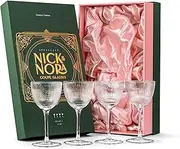 Vintage Art Deco Nick and Nora Coupe Glasses | Set of 4 | 5 oz Crystal Ribbed Cocktail Glassware for Drinking Classic Gin, Whiskey, Vodka Bar Drinks | Retro Long Stemmed Barware Goblets