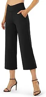 [G4Free] Capri Pants for Women Wide Leg Yoga Dress Capris with Pockets Cross Loose Casual Work Crop Pants