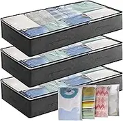 Underbed Storage Bag, 3 Pack 90L Large Underbed Storage Box with 4 x Large Zipper Bags, Storage Bag for Clothes, Duvets, Blankets, Bedding, Quilt