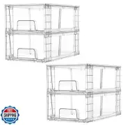 Vtopmart 4 Pack Stackable Storage Drawers,Clear Acrylic Drawer Organizers wit