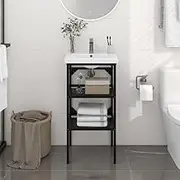 Elegant Black Bathroom Washbasin Frame - 40x38x83 cm Durable Powder-Coated Iron with Open Storage Design for Towels & Accessories, Ideal for Small Spaces & Modern Decors