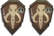 Mandalorian Mythosaur Skull Crest Bounty Hunter Boba Fett Shield Patch, Tactical Morale Embroidered Applique Badge Patches with Fastener Hook and Loop Backing 3.94 x 2.76 inch (Khaki)