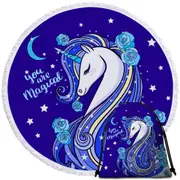 Blue Magical Unicorn Round Beach Towel