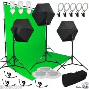 Photography Studio Video Light Lighting Green Background Stands Case Kit