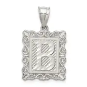 Sterling Silver Square Diamond-Cut Letter B Initial Pendant