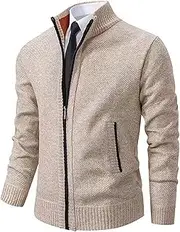 [Generic] Knitwear Sweater for Men's Coat Full Zip Up Stand Collar Slim Fit Casual Knitted Sweater with Front Pockets