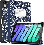 [Soke] Case for iPad mini 7(A17 Pro) 2024/iPad Mini 6 2021 8.3 inch with Pencil Holder-[Pencil Charging + Auto Wake/Sleep], Soft TPU Back Cover for iPad mini 7th/6th Generation(Book Navy)