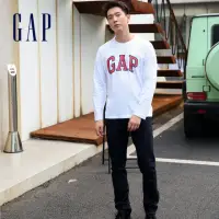 在飛比找momo購物網優惠-【GAP】男女同款 Logo長袖T恤 厚磅密織親膚系列-白色