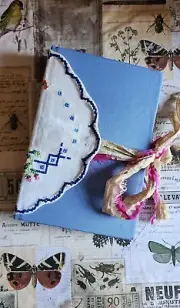 HANDMADE Old Book BLUE FLORAL Junk Journal Grimoire Diary Cosplay LARPing