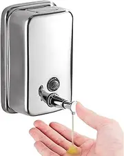 Commercial Soap Dispenser Wall Mount Stainless Steel Manual Pump Liquid Rust-Proof Leak Free for Bathroom Restaurant 500ml/17oz (White and Silver)