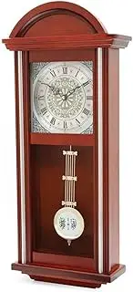 Arched Wooden Wall Clock with Pendulum and Chimes,Battery Operated,Large Elegant Wooden Design,for Living Room, Kitchen,Office&Home Decor (Brown)