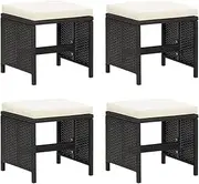Garden Stools 4 pcs with Cushions Poly Rattan Black Outdoor Furniture Set