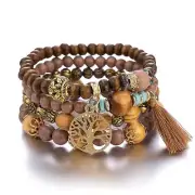 Boho Bracelet Set Tree of Life Charm Beaded Ethnic Stretch w Tassel 4 pieces