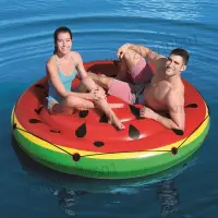 在飛比找蝦皮購物優惠-超大號西瓜游泳圈男女成人水上充氣床加厚兒童雙人浮排水果漂流船