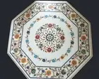 Coffee Table Top Inlaid with Natural Gemstone Octagonal Marble Entryway Table