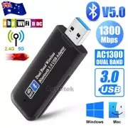 USB 3.0 AC1300 802.11ac WiFi Wireless Bluetooth Adapter PC Laptop 5GHz Dual Band