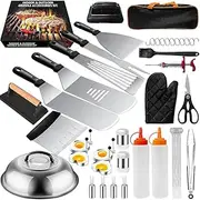KITment 46pcs Griddle Accessories Kit, Flat Top Grill Tools Set, Stainless Steel Barbecue Set with Enlarged Spatulas, Basting Cover, Scraper, Meat Press for Outdoor BBQ, Blackstone and Camp Chef