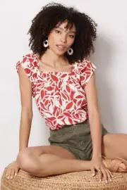 Sanctuary Tandoori Stencil Soft Ruffle Sleeve Cami Top Size Small Geo Print