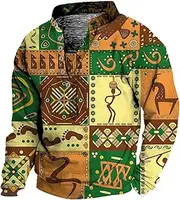 [HanzhuoLG] Men's Vintage Western Tribe Print Henry Neck T Shirt Spring Autumn Outdoor Sports Tactical Long Sleeve Tshirts Color1 M