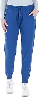 [Olivia Rae] Women's Elastic Waistband with Drawstring Stretch Scrub Jogger Pant, Jogger - Light Navy Blue, Large Petite