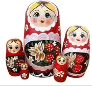 Matryoshka Russian Nesting Dolls 5-Piece Set Wooden Nesting Dolls Strawberry Girl Hand Paint Matryoshka Decor Gifts Education Toys Cute and Fun Gift (Color : Red)
