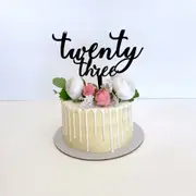 Acrylic Black 'twenty three' Script Birthday Cake Topper