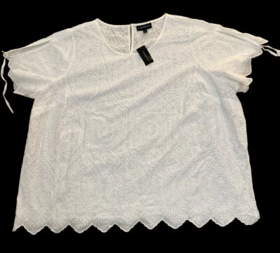 New Lane Bryant White Embroidered Fairycore Boho Peasant Top sz 28