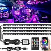 Car Interior Lighting USB LED Strip with APP Control LED Lamp Car Accessory 4 Pieces 72 LED RGB LED Strip Car Interior Waterproof Accessory Decoration Car