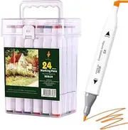 Vignette Stationery Dual Felt Tip Textas Alcohol Base Professional Graphic Colour Drawing Art Markers Fine Broad Nib Double End Pen Set With Bucket Artist Gift Texters Kit (24 Count Pack)