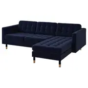 LANDSKRONA 3-seat sofa, with chaise longue/Djuparp dark blue/wood