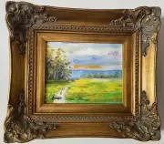Original Impressionist Oil Painting - Colorful Landscape- Ornate Gold Frame