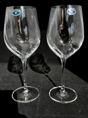 CRYSTAL BOHEMIA NEW STYLE CLAUDIA WINE GLASS SET OF 2 NEW IN ORIGINAL BOX