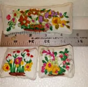 3 Hand Embroidered Throw Pillows/Shams/Cushions 1:12-1:6" Scale Dollhouse - OOK
