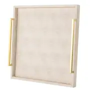 Large Ottoman Tray for Coffee Table,Square Shagreen 20" x 20" x 3" Ivory