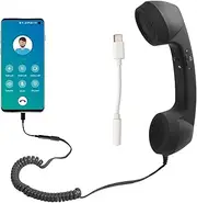 Vintage Retro Telephone Handset, Radiation Proof Cell Phone Receiver MIC Microphone for Cellphone Smartphone, 3.5 Mm Socket with USB C (Black)