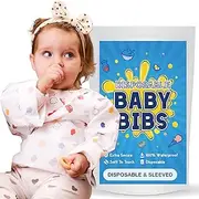 Eli with Love Disposable Bibs Individually Wrapped, Long Sleeve Bib with Crumb Catcher - Waterproof Baby Bibs (10 pack)