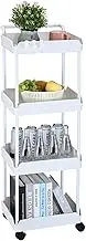 VEVOR 4-Tier Rolling Utility Cart, Kitchen Cart with Lockable Wheels, Multi-Functional Storage Trolley with Handle for Office, Living Room, Kitchen, Movable Storage Basket Organizer Shelves, White