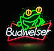 Budweiser Frog Neon LED Light Beer Sign Bar Limited Man Cave Super Bowl RARE