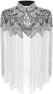 [Old DIrd] 1920s Flapper Dresses for Women Fringed Shawl Wraps Sequin Beaded Evening Cape Art Deco for Wedding Party