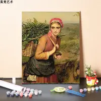 在飛比找松果購物優惠-填彩油畫 DIY 手繪風景畫 丙烯彩繪數字油畫 歐式復古揹簍