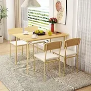 5 Piece Dining Table Set 4 Chairs Rectangular Wooden Table Upholstered Seats Kitchen Living Sitting Room Home Furniture Mid-Century Style Oak