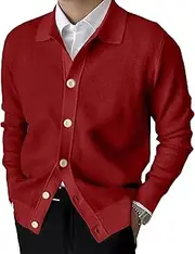 Men's Front V Neck Rib Knit Cardigans Lightweight Men Long Sleeve Cardigan Sweater Button Down Cable Knitted Sweater