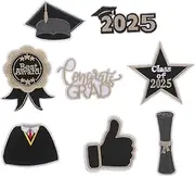 Kisangel 8pcs Black Gold Graduation Iron Patches Embroidered Appliques for DIY Projects Clothing Hats Bags and Craft Embellishments