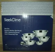 Set of 6 Stainless Steel Mixing Bowls + Measuring Cups And Spoons NEW